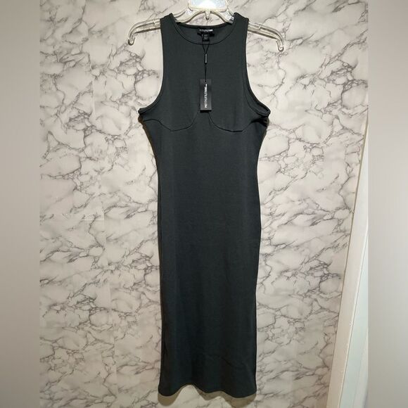 Pretty Little Thing Charcoal Cup Detail Racer Split Midi Dress - Picture 4 of 13